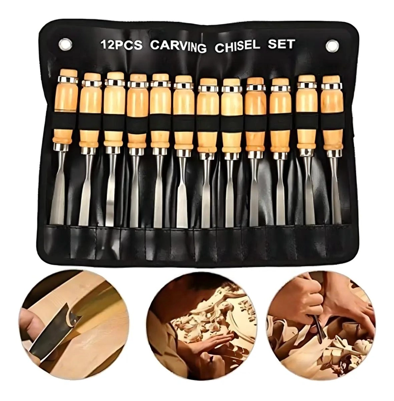 SET DE 12 GUBIAS PARA TALLAR MADERA CON ESTUCHE DE CUERO - 4
