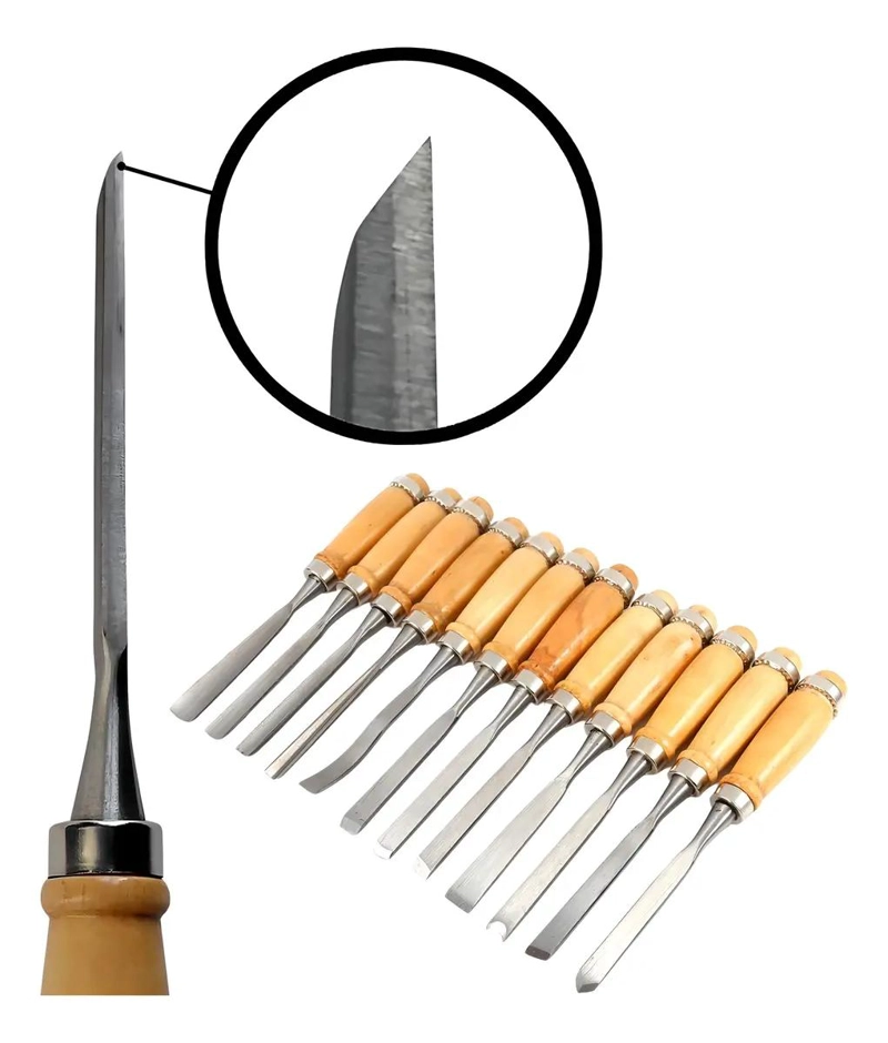 SET DE 12 GUBIAS PARA TALLAR MADERA CON ESTUCHE DE CUERO - 7