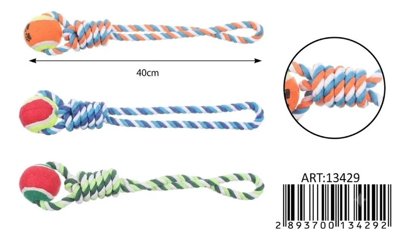 JUGUETE MORDEDOR PARA PERROS CON PELOTA Y CUERDA RESISTENTE - 2