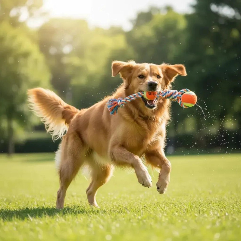 JUGUETE MORDEDOR PARA PERROS CON PELOTA Y CUERDA RESISTENTE - 3