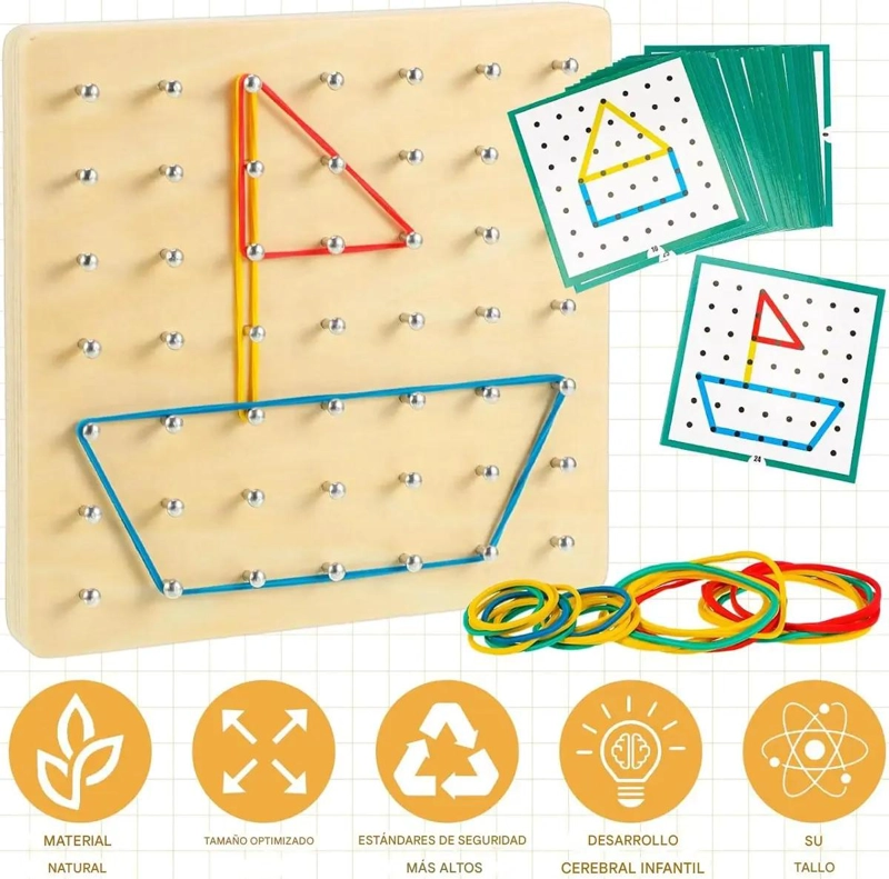 JUEGO DIDACTICO DE MADERA PARA APRENDER FIGURAS GEOPLANO - 2
