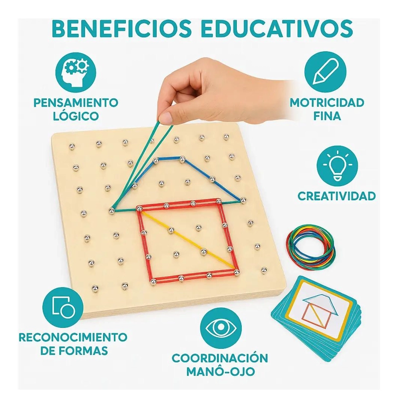 JUEGO DIDACTICO DE MADERA PARA APRENDER FIGURAS GEOPLANO - 5