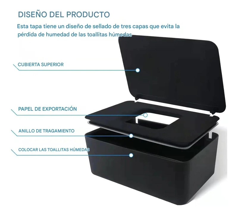 ORGANIZADOR DE TOALLITAS HUMEDAS CON TAPA PARA HOGAR - 3