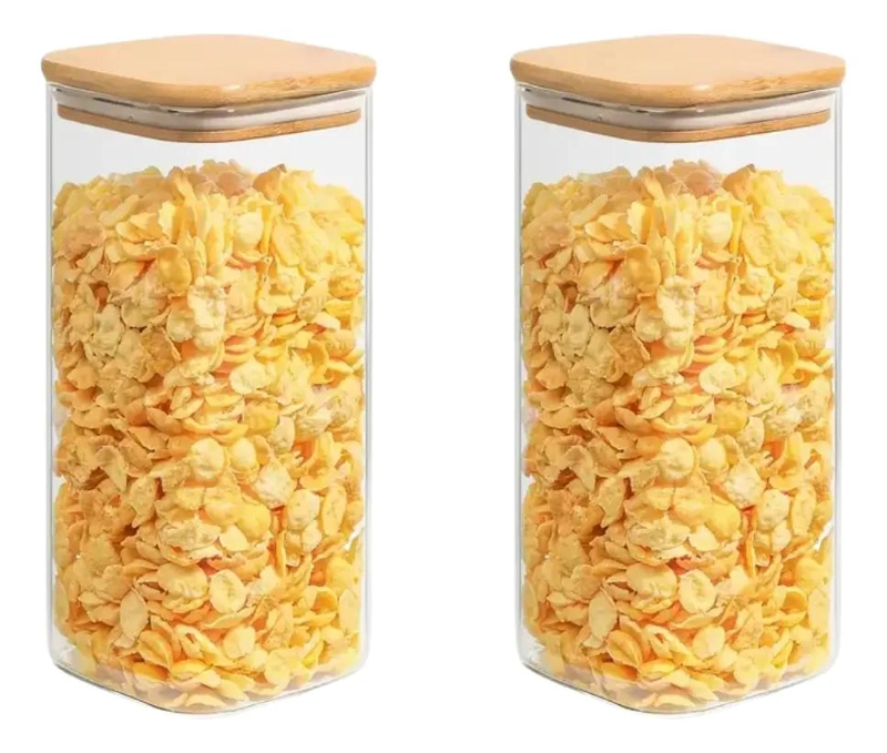 FRASCOS DE VIDRIO HERME TICOS CON TAPA DE BAMBU PARA ALMACENAMIENTO - 1
