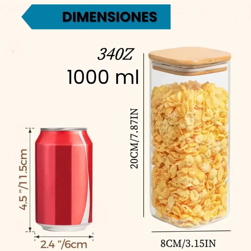 FRASCOS DE VIDRIO HERME TICOS CON TAPA DE BAMBU PARA ALMACENAMIENTO - 4