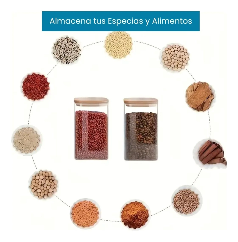 FRASCOS DE VIDRIO HERME TICOS CON TAPA DE BAMBU PARA ALMACENAMIENTO - 6