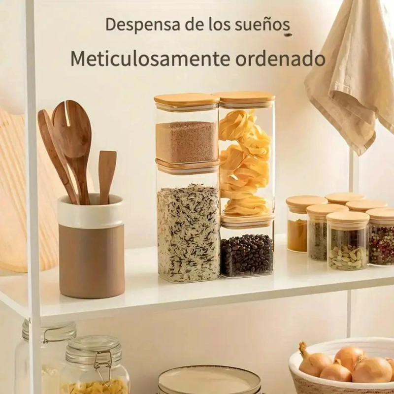 FRASCOS DE VIDRIO HERME TICOS CON TAPA DE BAMBU PARA ALMACENAMIENTO - 7