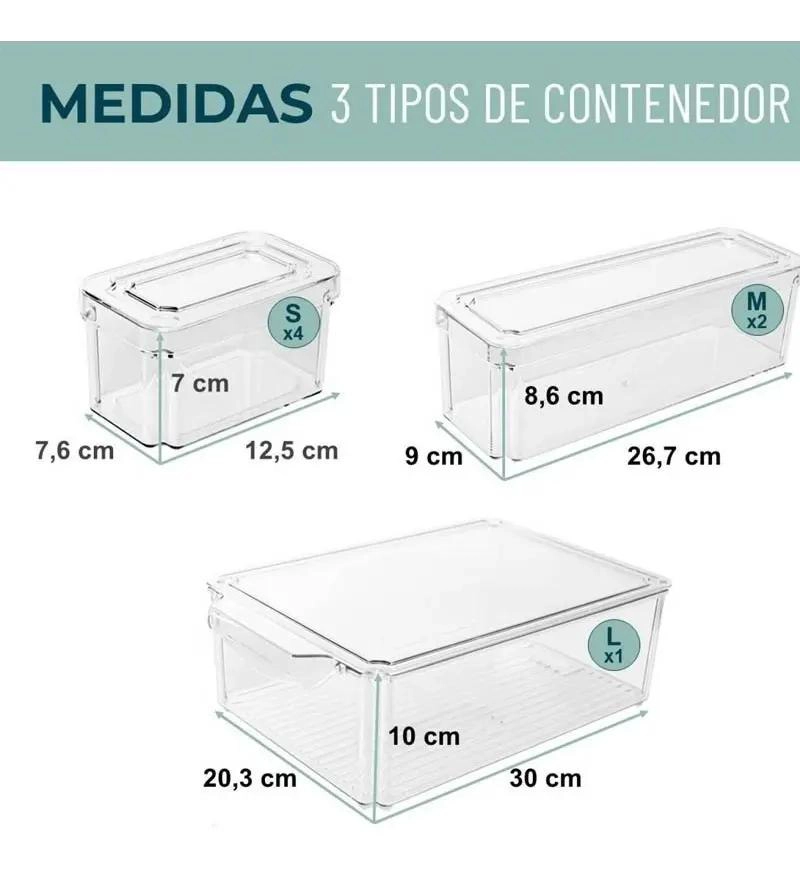 SET DE 7 CONTENEDORES APILABLES PARA REFRIGERADOR - 4