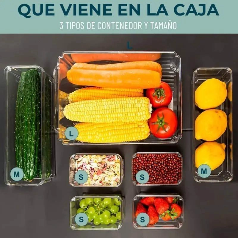 SET DE 7 CONTENEDORES APILABLES PARA REFRIGERADOR - 6