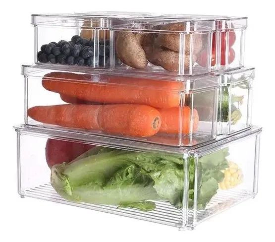 SET DE ORGANIZADORES PLASTICOS PARA REFRIGERADOR CON TAPA - 1