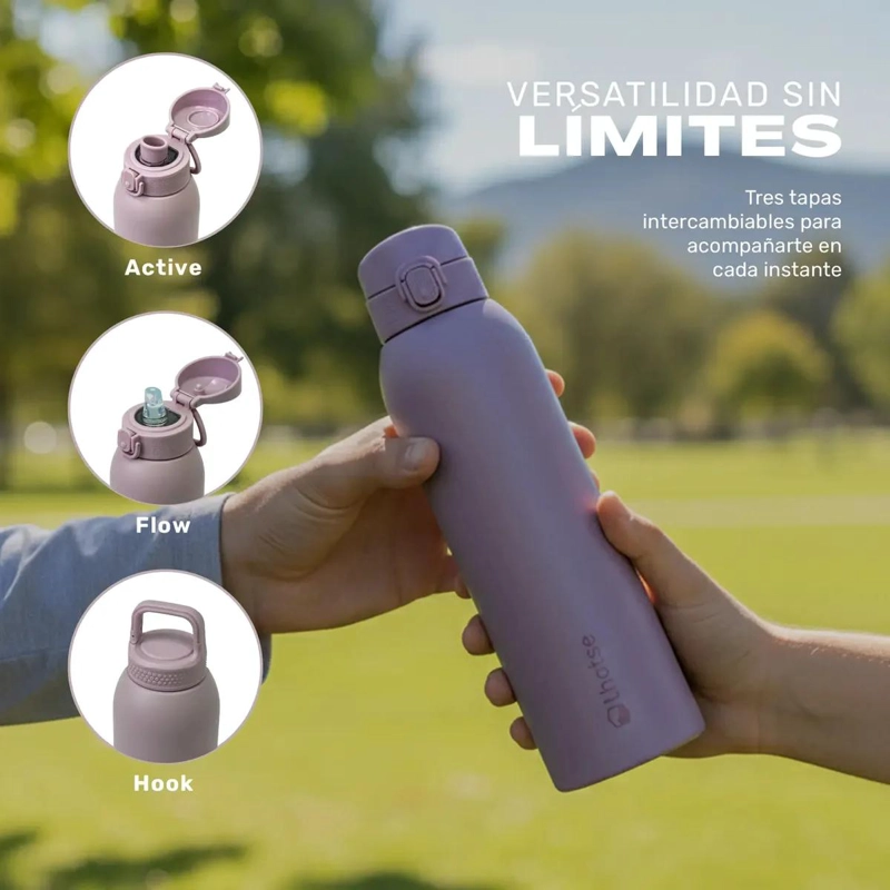 BOTELLA TE RMICA DE ACERO INOXIDABLE 1L CON 3 TAPAS INTERCAMBIABLES - 4