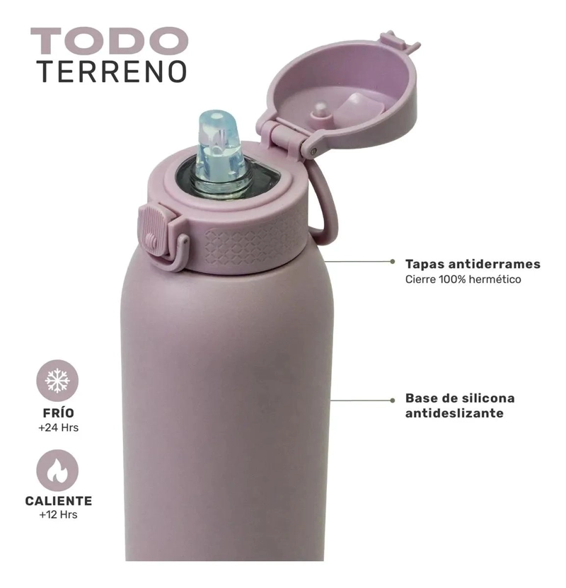 BOTELLA TE RMICA DE ACERO INOXIDABLE 1L CON 3 TAPAS INTERCAMBIABLES - 5