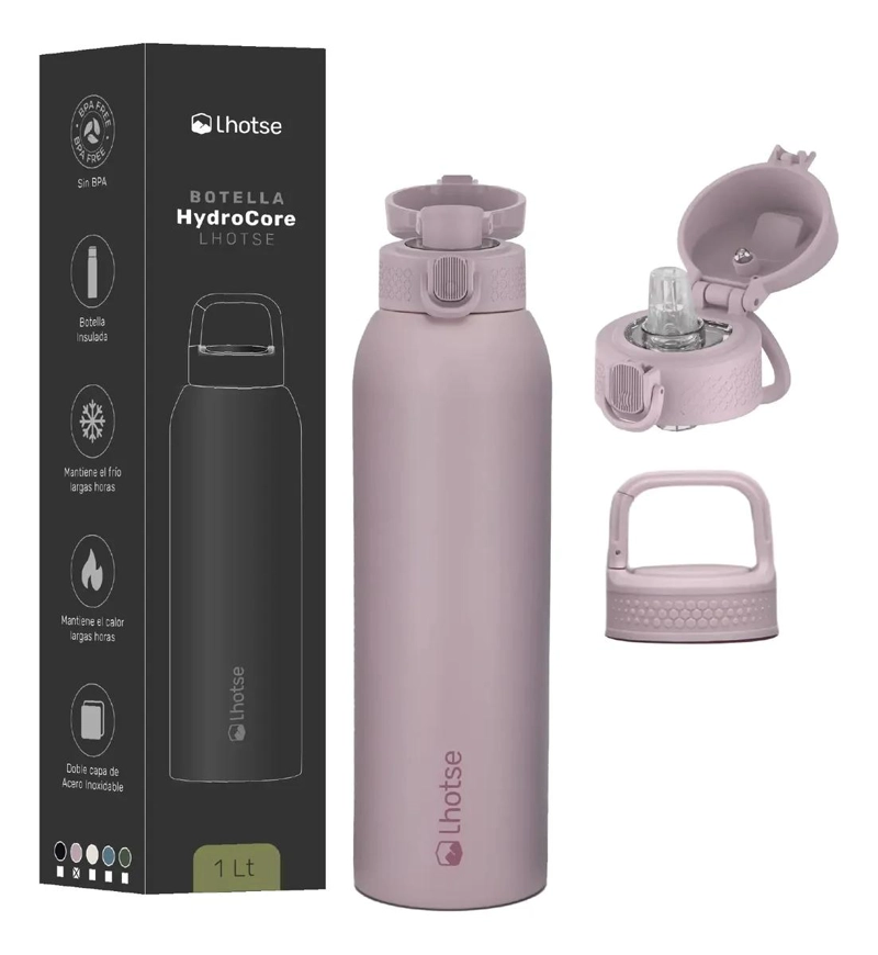 BOTELLA TE RMICA DE ACERO INOXIDABLE 1L CON 3 TAPAS INTERCAMBIABLES - 7