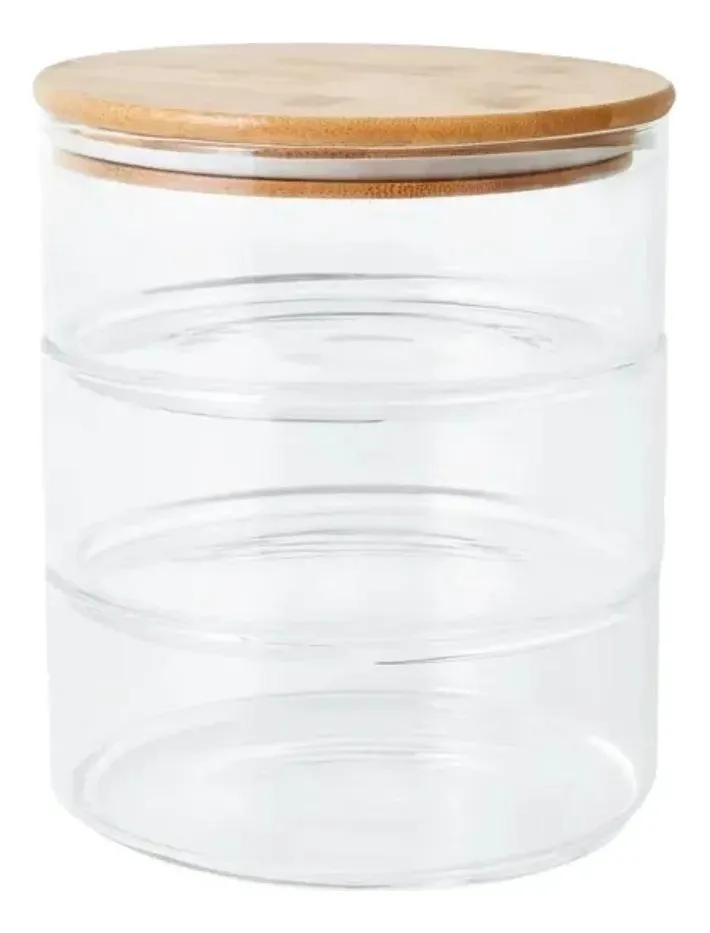 SET DE 3 FRASCOS APILABLES DE VIDRIO Y BAMBU PARA ORGANIZAR - 3