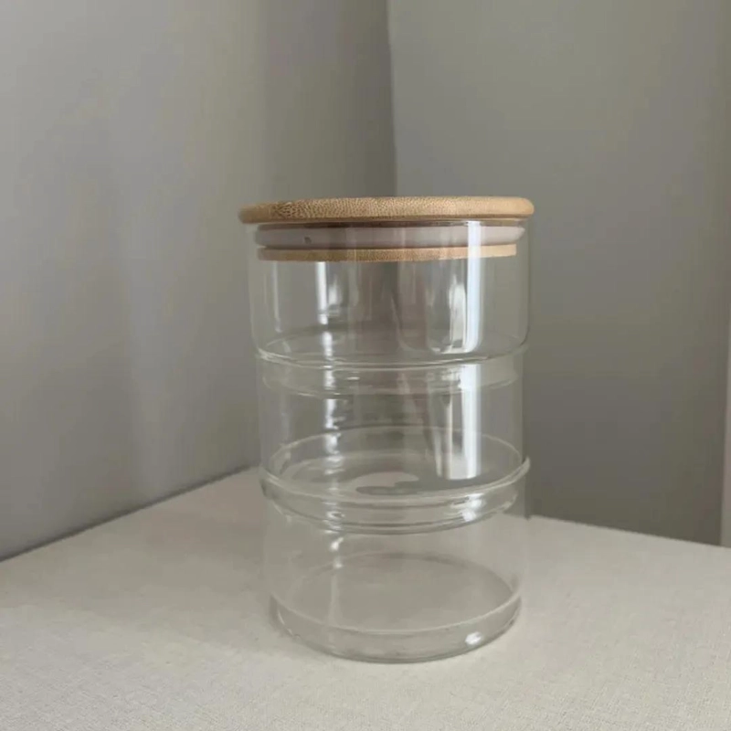 SET DE 3 FRASCOS APILABLES DE VIDRIO Y BAMBU PARA ORGANIZAR - 6
