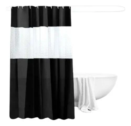 CORTINA DE BAÑO NEGRA IMPERMEABLE 180X180 CM CON GANCHOS - 2