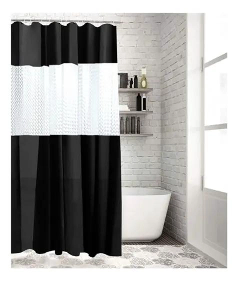 CORTINA DE BAÑO NEGRA IMPERMEABLE 180X180 CM CON GANCHOS - 3