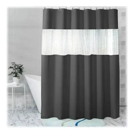 CORTINA DE BAÑO NEGRA IMPERMEABLE 180X180 CM CON GANCHOS - 4