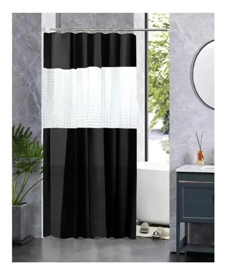 CORTINA DE BAÑO NEGRA IMPERMEABLE 180X180 CM CON GANCHOS - 5