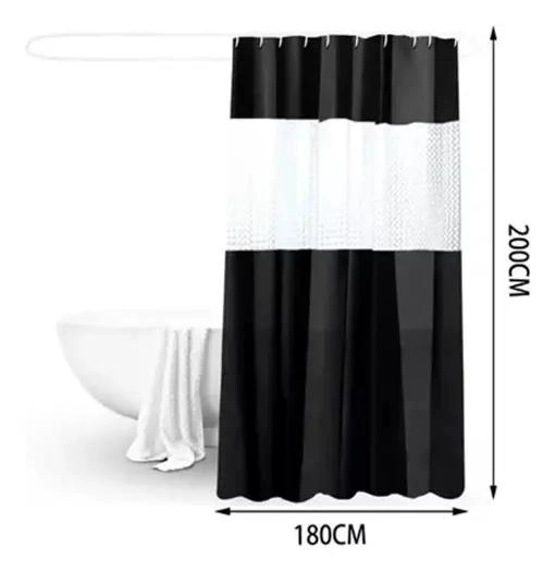 CORTINA DE BAÑO NEGRA IMPERMEABLE 180X180 CM CON GANCHOS - 6