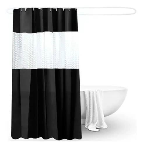 CORTINA DE BAÑO NEGRA IMPERMEABLE 180X180 CM CON GANCHOS - 7