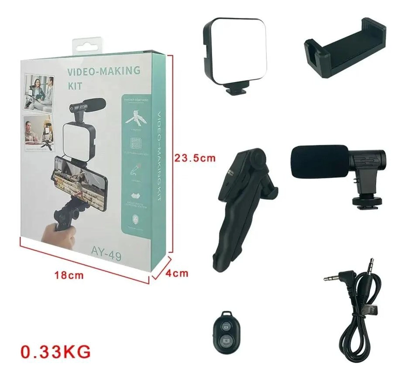 KIT DE GRABACION CON MICROFONO, LUZ Y TRIPODE PARA CONTENIDO - 4