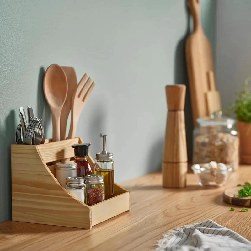 ORGANIZADOR DE COCINA DE MADERA DE PINO MACIZO CON ACERO - 2