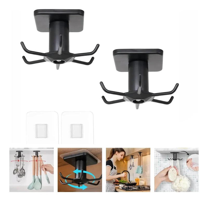 GANCHOS DE COCINA GIRATORIOS 360° CON ADHESIVO PARA PARED - 1