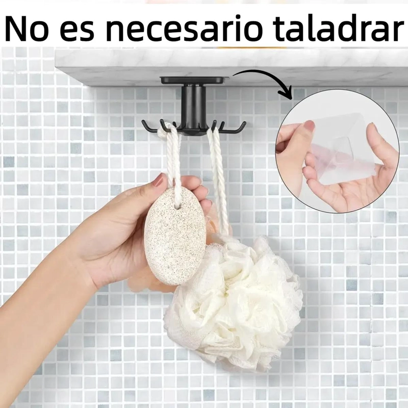 GANCHOS DE COCINA GIRATORIOS 360° CON ADHESIVO PARA PARED - 6