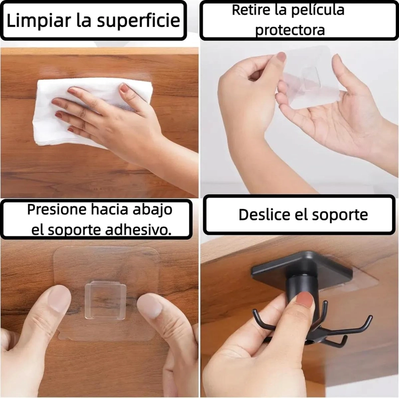 GANCHOS DE COCINA GIRATORIOS 360° CON ADHESIVO PARA PARED - 7