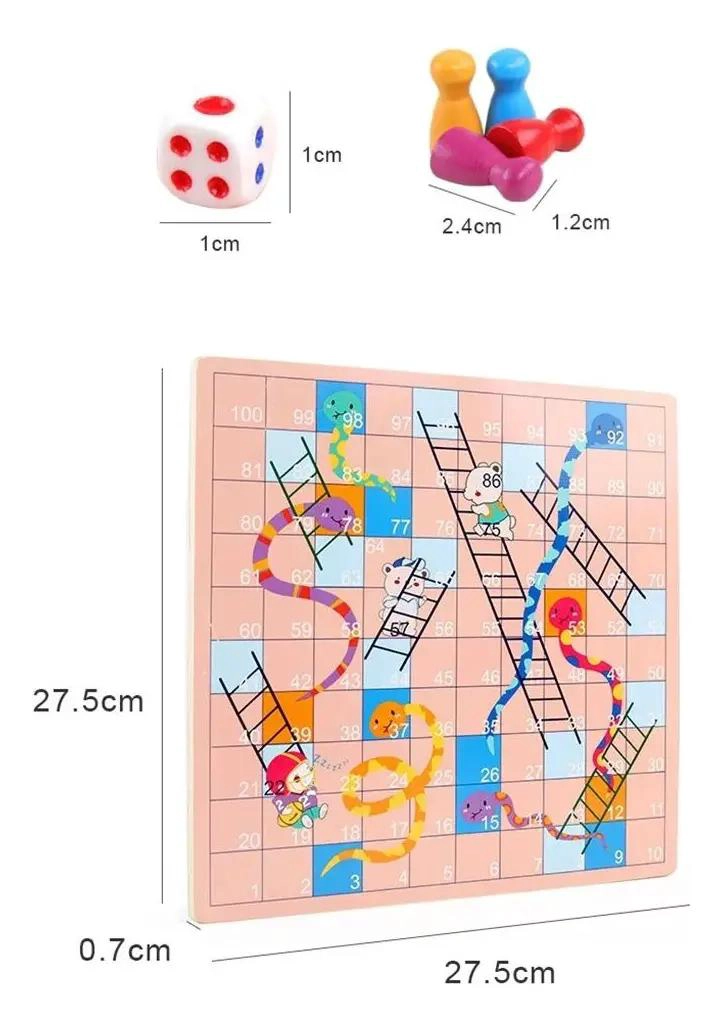 JUEGO DE MESA DE MADERA 2 EN 1 LUDO Y SERPIENTES - 10