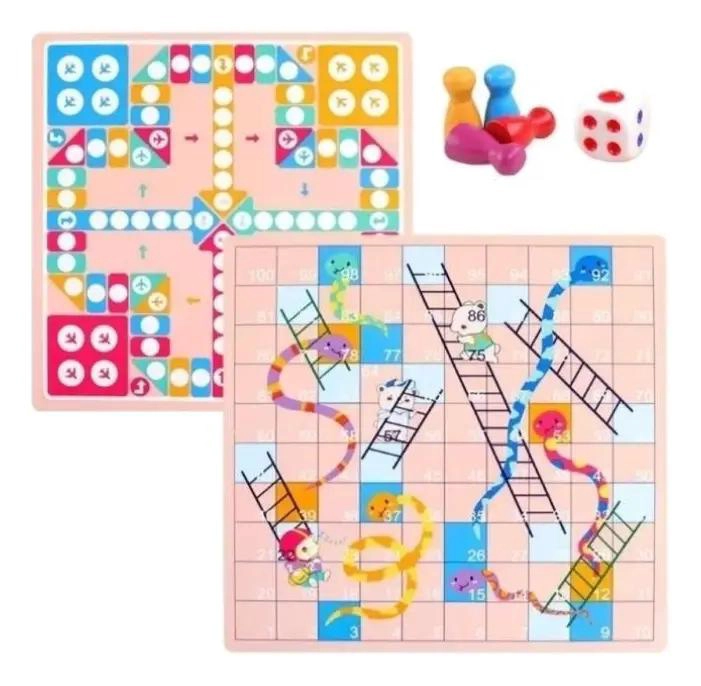 JUEGO DE MESA DE MADERA 2 EN 1 LUDO Y SERPIENTES - 2