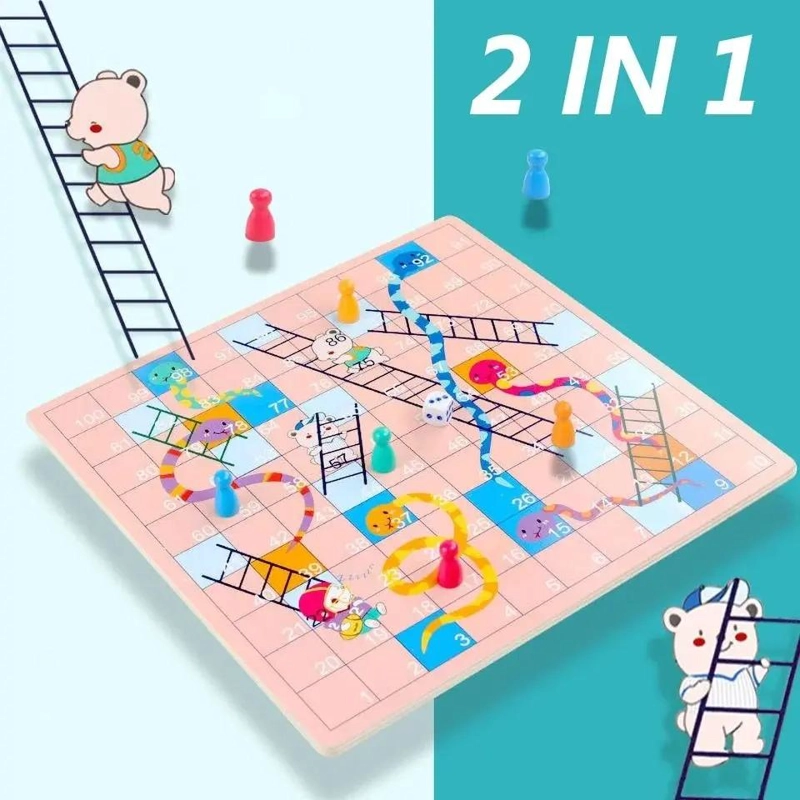 JUEGO DE MESA DE MADERA 2 EN 1 LUDO Y SERPIENTES - 7