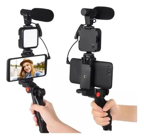 ESTABILIZADOR CELULAR CON TRIPODE Y MICROFONO LED - 1
