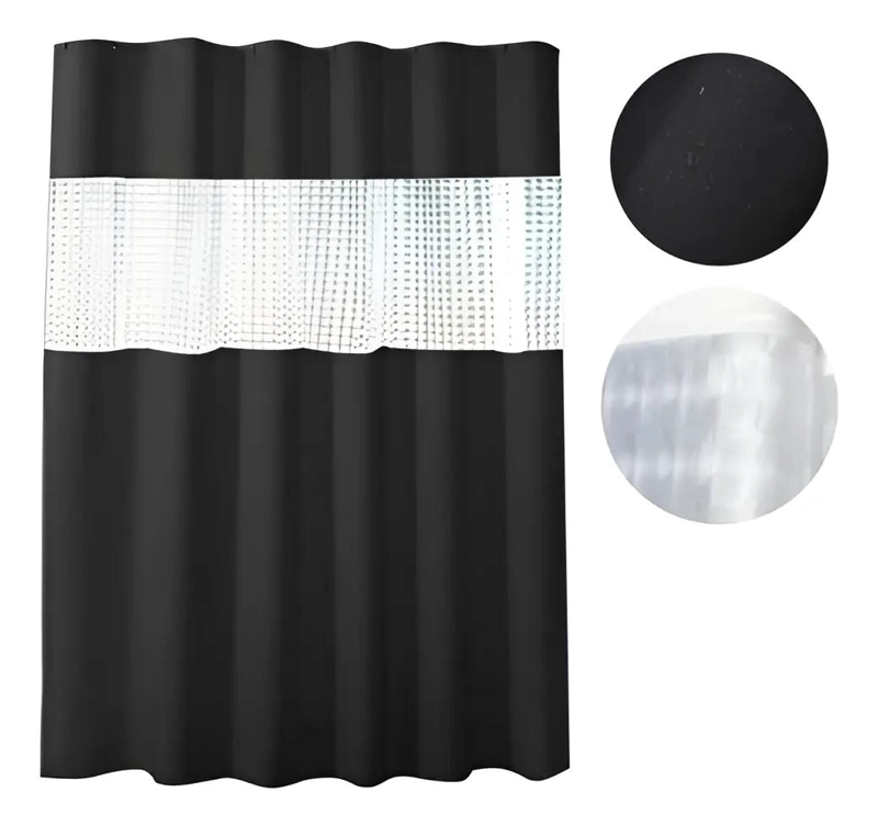 CORTINA DE BAÑO NEGRA IMPERMEABLE 180X180 CM CON GANCHOS - 3