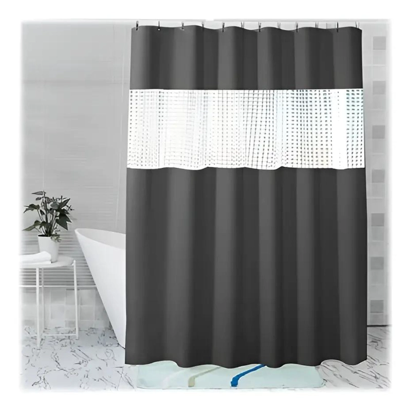 CORTINA DE BAÑO NEGRA IMPERMEABLE 180X180 CM CON GANCHOS - 5