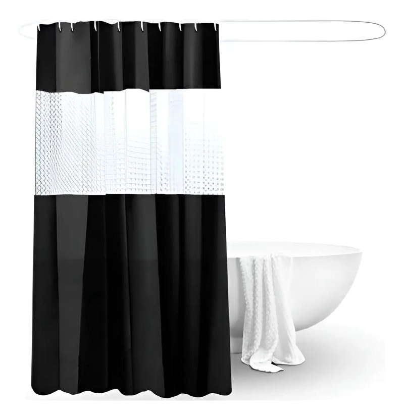 CORTINA DE BAÑO NEGRA IMPERMEABLE 180X180 CM CON GANCHOS - 7