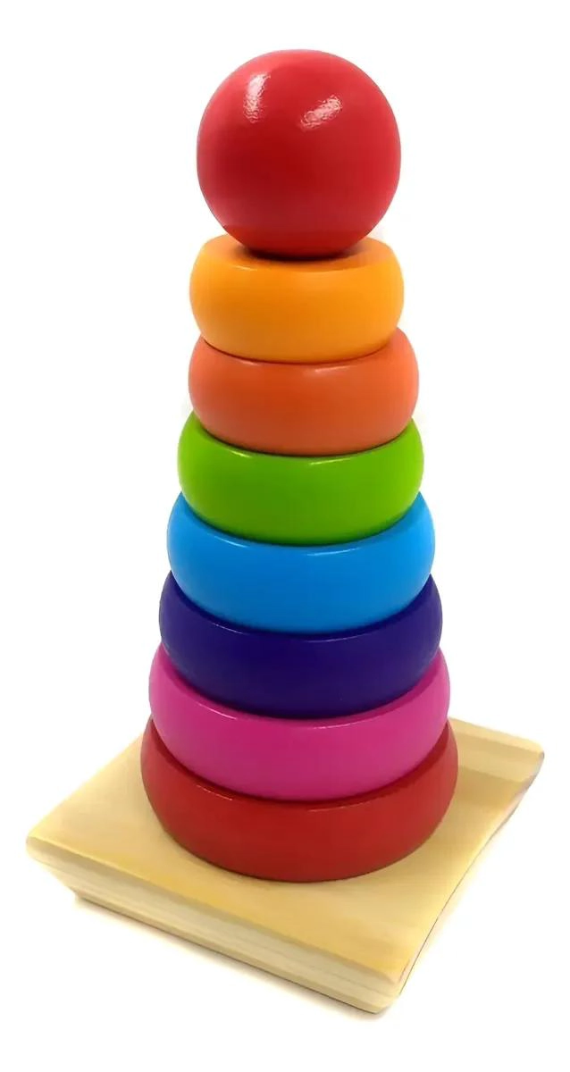TORRE DE ENCAJE DE COLORES DE MADERA PARA NIÑOS - 1