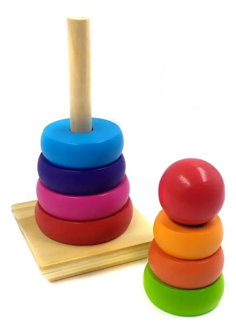 TORRE DE ENCAJE DE COLORES DE MADERA PARA NIÑOS - 2