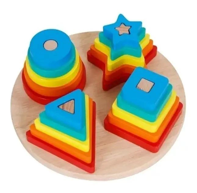 CUBO ENCAJE DE MADERA CON BLOQUES DE CONSTRUCCION PARA NIÑOS - 1