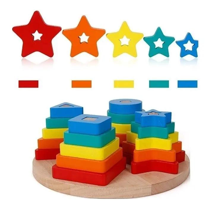 CUBO ENCAJE DE MADERA CON BLOQUES DE CONSTRUCCION PARA NIÑOS - 2