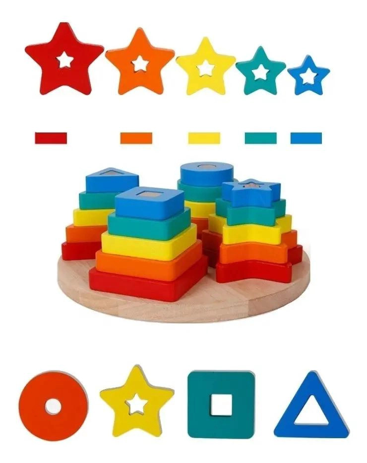 CUBO ENCAJE DE MADERA CON BLOQUES DE CONSTRUCCION PARA NIÑOS - 3