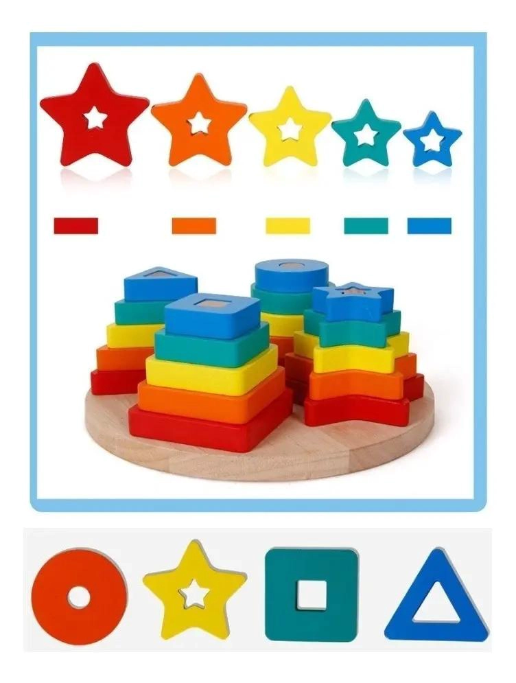CUBO ENCAJE DE MADERA CON BLOQUES DE CONSTRUCCION PARA NIÑOS - 4