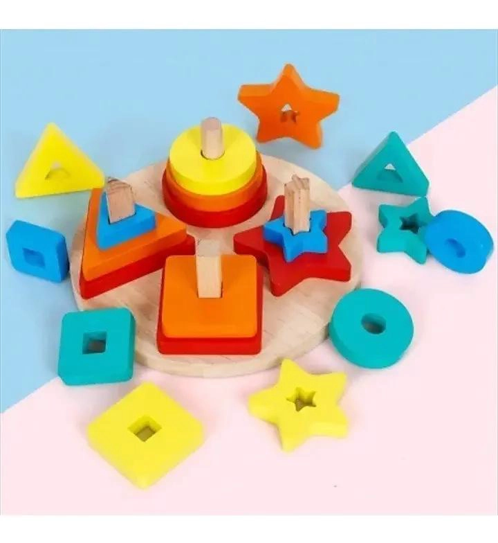 CUBO ENCAJE DE MADERA CON BLOQUES DE CONSTRUCCION PARA NIÑOS - 6