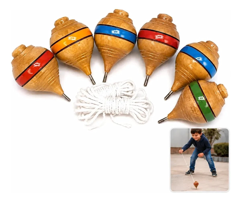 PACK DE 6 TROMPOS DE MADERA PARA JUGAR Y DIVERTIRSE - 1