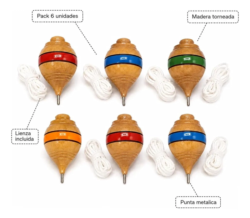 PACK DE 6 TROMPOS DE MADERA PARA JUGAR Y DIVERTIRSE - 2