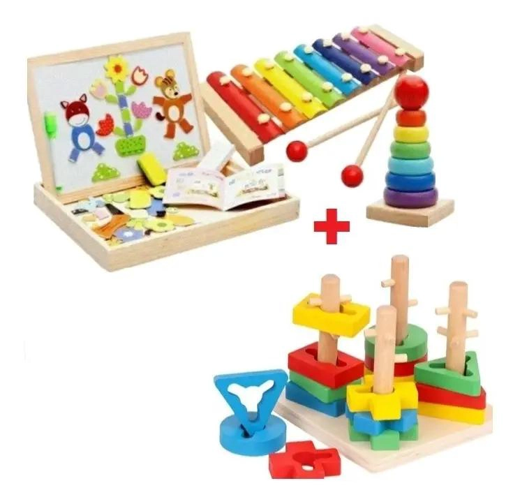 JUGUETE DIDACTICO DE MADERA CON PIZARRA MAGNE TICA Y ACCESORIOS - 1