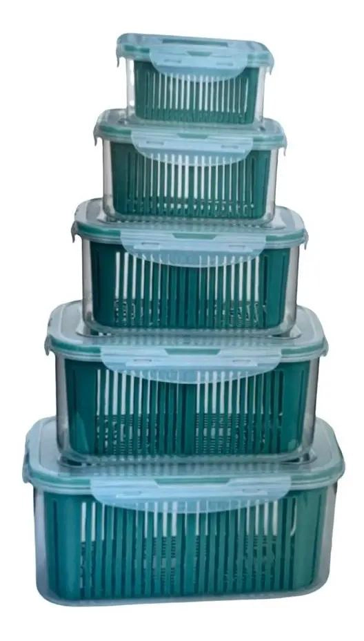 SET DE 5 CONTENEDORES PLASTICOS CON TAPA Y REJILLA INTERIOR - 1