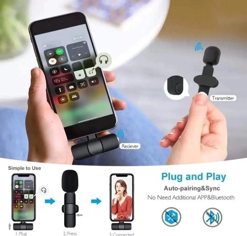 MICROFONO INALAMBRICO LAVALIER DOBLE PARA GRABACIONES DE AUDIO - 3