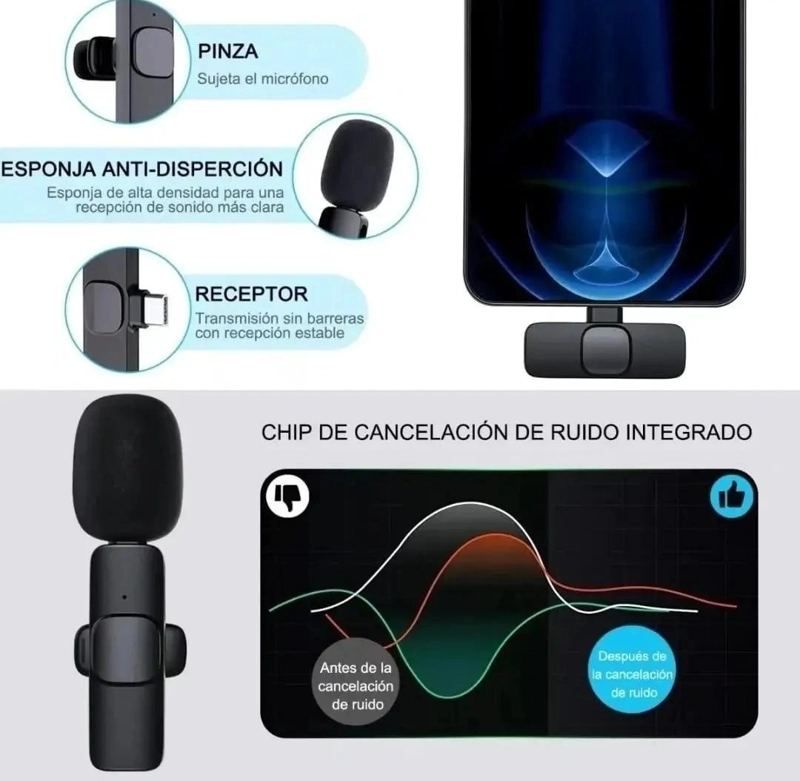 MICROFONO INALAMBRICO LAVALIER DOBLE PARA GRABACIONES DE AUDIO - 6